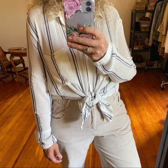 cloth & stone Tops - Cloth & Stone White Gauze Blue Striped Tunic Top